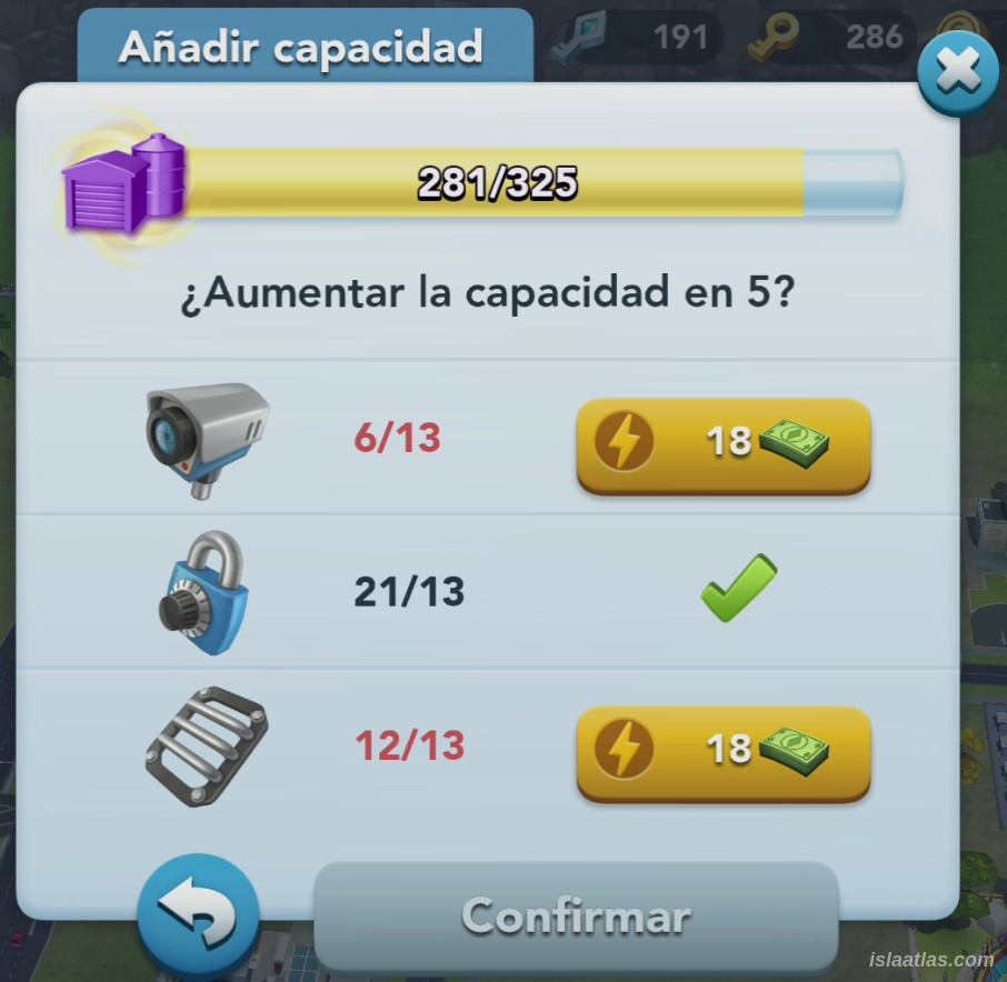 Almacén, ampliación de capacidad, en SimCity BuildIt