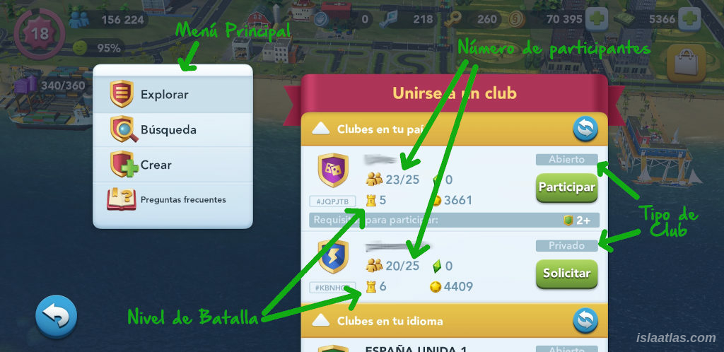 Pantalla para Adherirse a un Club en SimCity BuildIt